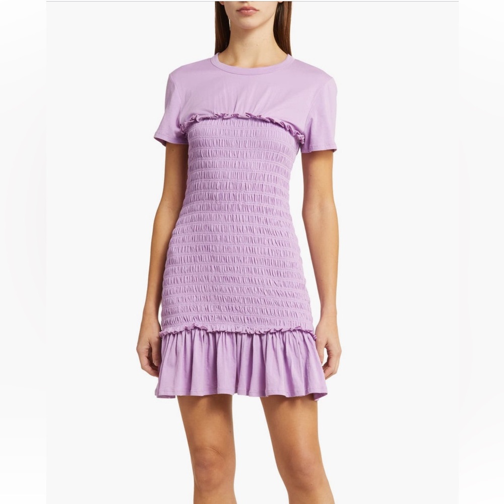Veronica Beard Tomlin Short Sleeve Smocked T-Shirt Dress